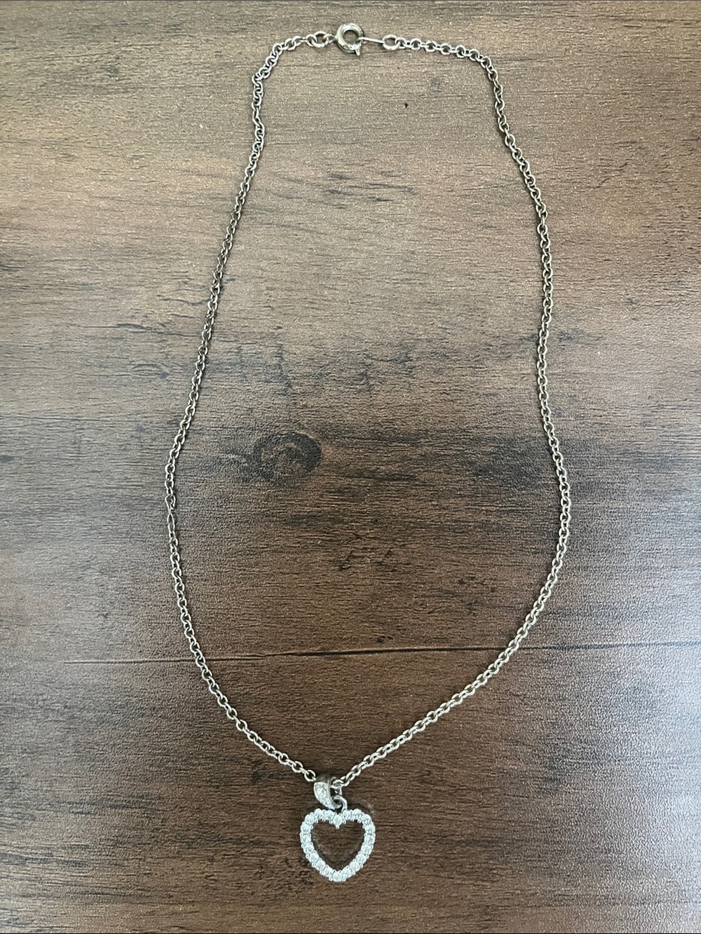 Rhinestone Heart Pendant Necklace - Silver Tone